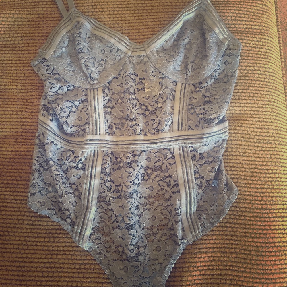 Blue lace body suit